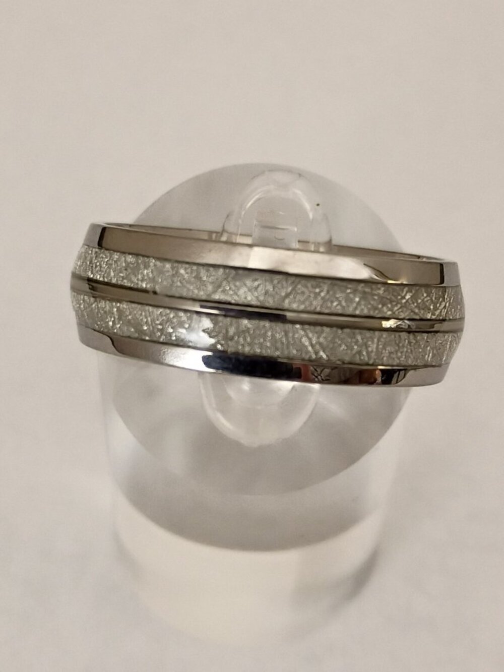 Size 13 Silver Stainless Steel Wedding Band – Smooth Silver Center Inlay